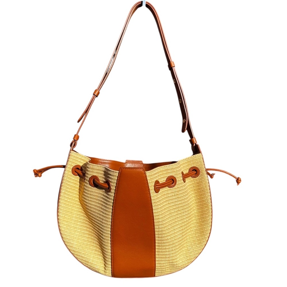 Mansur Gavriel Lilium Shoulder Crossbody Bucket Bag Natural Raffia Leather Brown - Picture 4 of 15